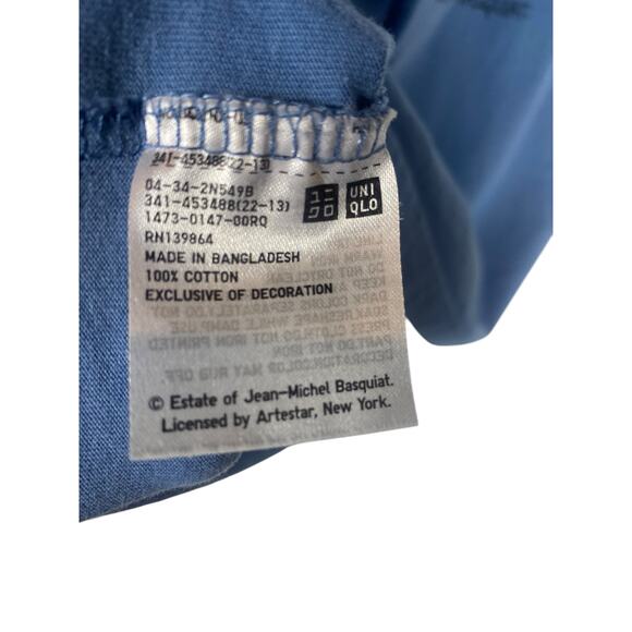 Men's Uniqlo NYC Pop Icon Blue T-shirt Basquiat Dinosaur art  Medium 100% Cotton - Picture 7 of 8